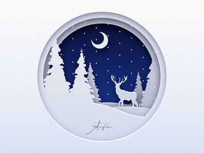 Daily Doodle - Christmas Illustration blue card christmas christmas card contrast daily art deer digital illustration flat design light new year paper paper cut out shadow snow vector art vector artist vector artwork vector illustration white