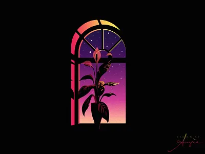 Daily Doodle Art - Dawning Lights contrast daily art daily doodle digital artist digital illustration flat design geometric illustration digital lights minimalism pink plant purple shadows sky stars vector vector illustration window yellow