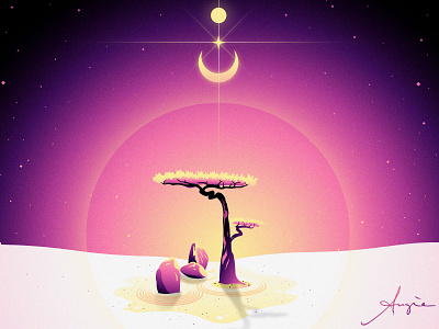 Daily Art - "The Shrine" contrast daily art flat design illustration landscape moon pink purple stars sun symbolism vector vector artist vector illustration yellow