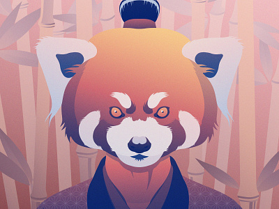 Red Panda Ronin Furry bamboo blue contrast derivative digital art digital artist illustration kimono nft nft art nft artist nft community panda pink ronin vector vector art yellow
