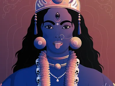 "MoonSpark Goddess" #3 - Kali blue contrast daily art eth flat design goddess hinduism illustration kali nft nft art nft artist nft collection nft community pink portrait tribute vector vector illustration yellow