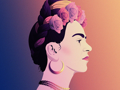 Frida Kahlo - Powerful Woman #017 collectible contrast digital art flat design frida kahlo gradients illustration nft nft art nft artist nft collection pink portrait powerful women purple tribute vector vector artist vector illustration yellow