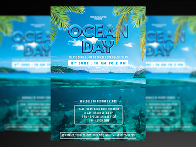 Ocean Day Flyer + Social Media Post beach cleaning flyer ocean ocean day ocean day flyer ocean day social media ocean life sea sea cleaning social media post worlds oceans day