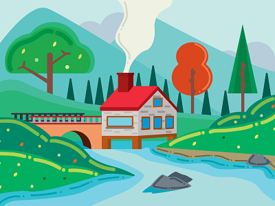 Village and Mountains animation design graphic design illustration vector