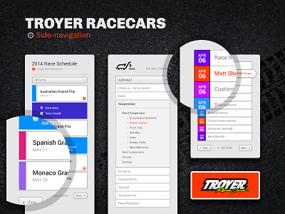 Troyer Sidenavs design interface navigation photoshop racing ui ux web website