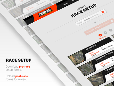 Troyer Race Setup app design graphic interactive interface module tool ui ux web website