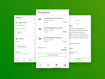 Android App Screens android app cart green marketplace mobile paper product settings shopping cart ui ux