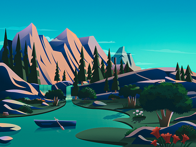 Butchart garden adventure boat calm environment garden illustration lake landscape landscape illustration magazine cover mountain natural nature illustration outdoor package travel vector wallpaper web website