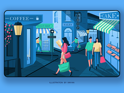 Shopping trade character city fashion game holiday illustration shopping shopping center shopping girl street town trading web