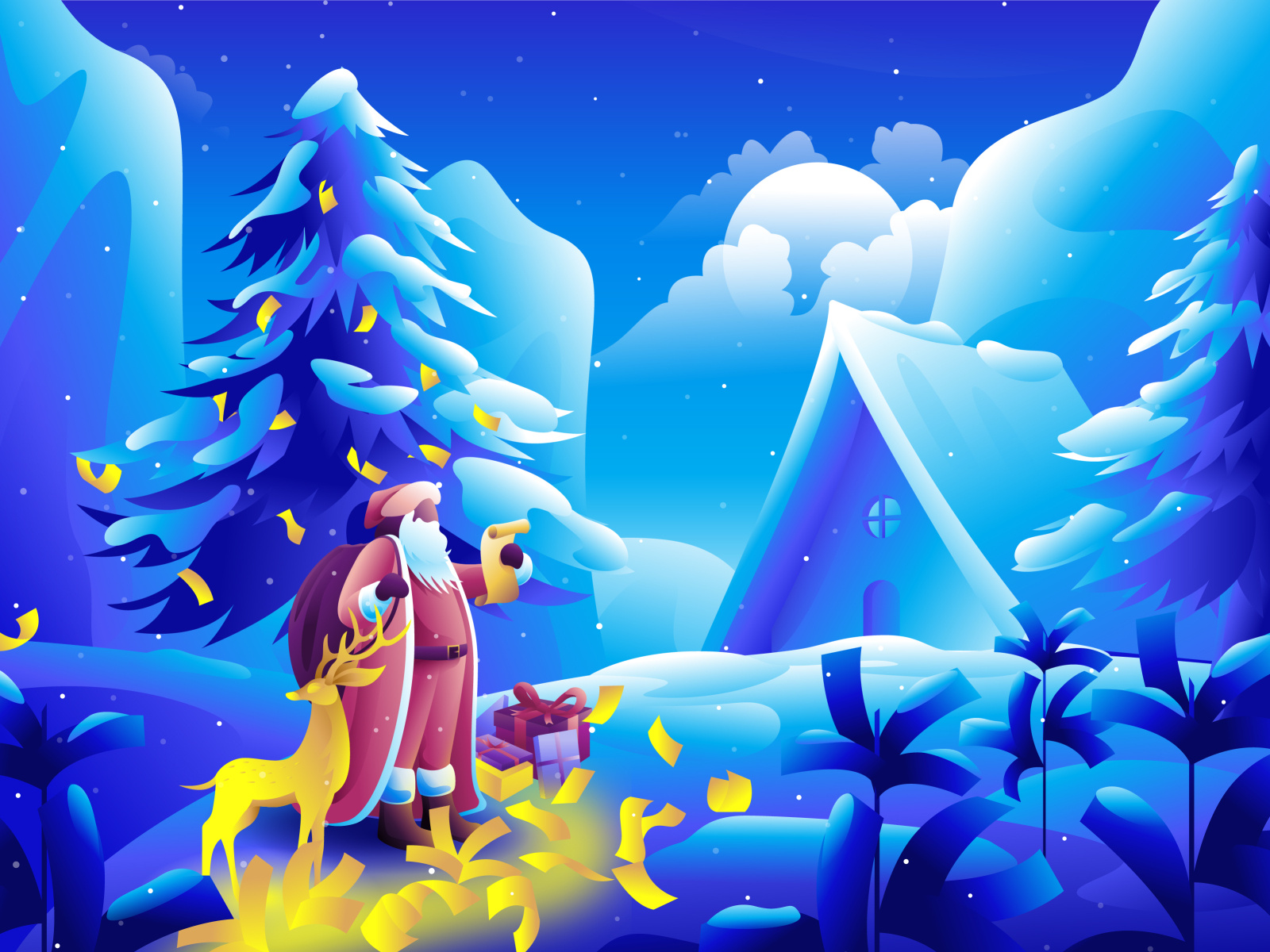 Christmas illustration / Money thinking adventure art art print art work christmas deer environment forest illustration landscape illustration meditation money nature nft santa claus sleep aid app sleep aid illustration travel wallpaper web