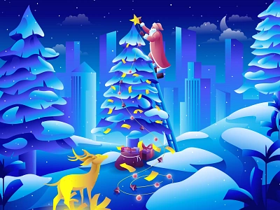 Christmas illustration / Money thinking adventure art art print art work christmas city deer environment illustration landscape illustration meditation money nature nft santa claus sleep aid app sleep aid illustration travel wallpaper web