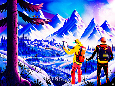 Explore unknown mountain climbers calm climbing environment illustration landscape illustration mountain