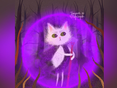 The young sorcerer 2d 2d art animal animal art cat illustration cute digital digital 2d fantasy illustration wizard