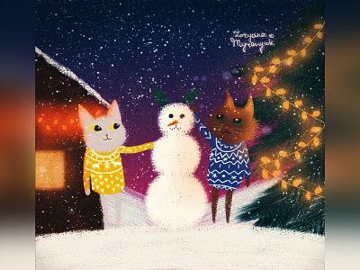 Making a snowman 2d 2d art animal animal art cat illustration christmas cute digital digital 2d illustration