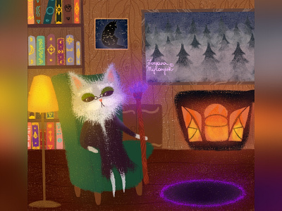 The old sorcerer 2d 2d art animal animal art cat illustration cute digital digital 2d fantasyart illustration magic wizard
