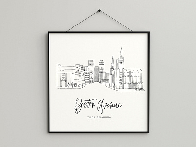 Boston Avenue Illustration architecture art black and white calligraphy hand lettering illustration line art monochromatic oklahoma tulsa type treatment typography typography design