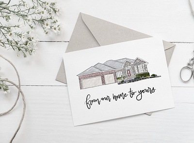 Custom House Illustration calligraphy card greeting card hand drawn hand lettering home house illustration illustration art illustration design muted typography watercolor