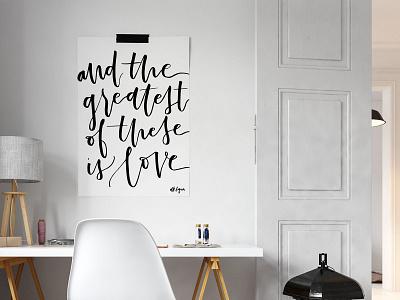 "Love" Hand-Lettered Poster 1 corinthians bible lettering bible verse black and white calligraphy cursive hand lettering love monochromatic poster script scripture typography typography art typography poster