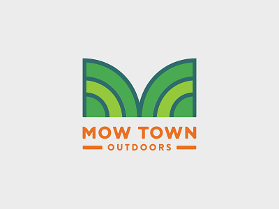 Mow Town Outdoors Brand branding branding design care custom typography green hill landscape lawn logo minimalist modern mow orange outdoor