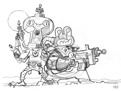Space Junk Raiders 3 (Sketch) alien artwork cartoon character design drawing illustration monster poster sketch