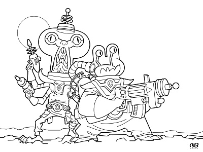 Space Junk Raiders 3 (Ink) alien artwork cartoon character design drawing illustration ink monster space vector