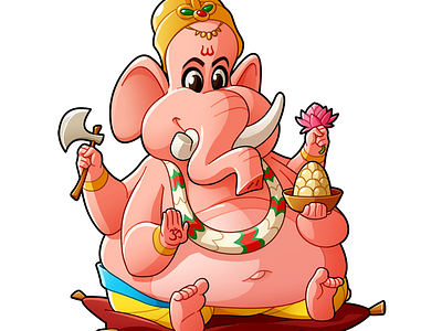 Ganesh cartoon character design drawing elephant god illustration pink