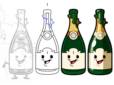 Champagne Boy - Design Steps alcool bottle champagne character design drink progress sketch step