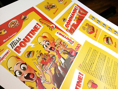 Miss Poutine - Packaging Preview board game burger cover fast food game girl hot dog illustration packaging poutine red yellow