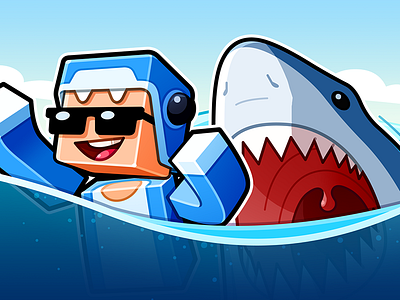 Youtube Channel Banner: 09SharkBoy banner blue cartoon character gamer gaming minecraft sea shark water youtuber