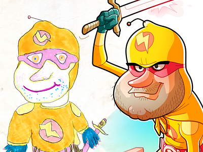 Then/Now: Childhood Revisited (Preview A) artbook childhood drawing illustration kickstarter mask superhero sword yellow