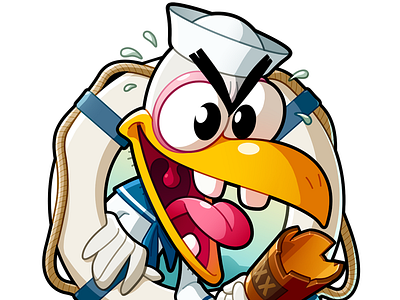 Steven Seagull beer bird character crest face label navy seagull