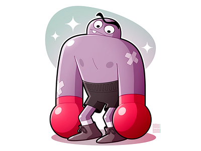 Boxing Dude athlete boxing cartoon character design purple sport
