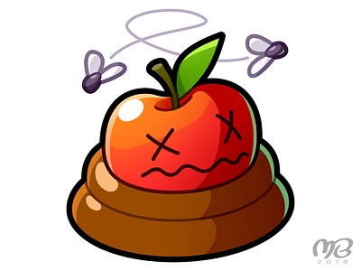 Pomme de Route apple cartoon crap fly icon logo shit