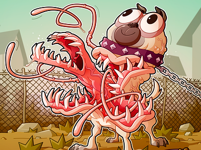 Parasite alien artwork cartoon character character design creepy design dog draft drawing horror illustration monster pink thing