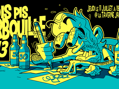 Drink n' Draw Flyer: Bois pis barbouille #13 cartoon character design drawing event flyer illustration poster vector