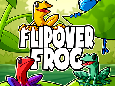 Flipover Frog - Cover board game cartoon character design drawing frog game green illustration jungle plant vector