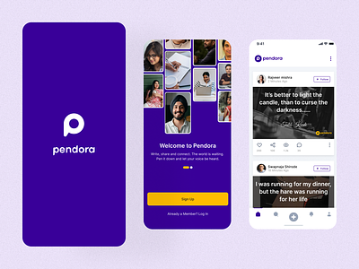 Pendora App for Writers, Poets and Story Tellers app branding chat design logo mobile app social interaction ui user ux vector