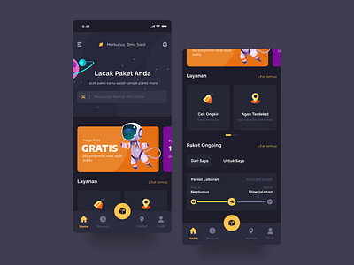 Go Space | Mobile Shipping App app branding courier dark mode delivery design expedition parcel delivery shipping shopping ui ui ux ui design ux web design