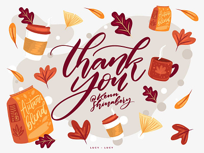 Thank you so much Kenn for inviting me to Dribbble! autumn autumn leaves coffee coffee cup debut debutshot flat illustration flatdesign handlettering illustration indonesian lettering thankyou typography vector warm colors