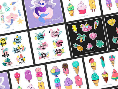 Last Summer Kawaii Stuffs ;) aloha beach cute design flamingo freepik handlettering ice cream illustration kawaii kawaii art lettering logo mermaid monstera popsicle sea summer typography vector