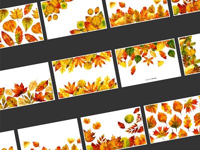 Fall / Autumn leaves Backgrounds in Watercolor