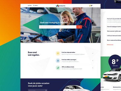 Autovakmeester Live car car repair clean fresh garage gradients shapes ui website