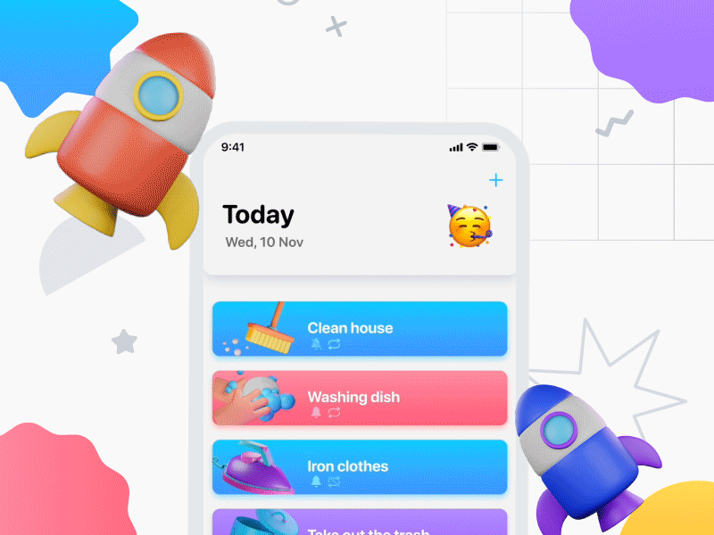 Yolo Task - Complete your Daily Tasks! 3d 3d art animation app behance branding concept confetti cute design figma graphic design illustration logo motion graphics task task app ui ux