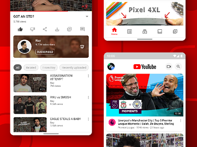 YouTube Redesign. cards concept design google material md2 mock modern preview red youtube