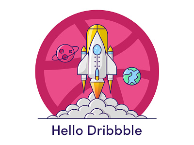 Hello Dribbble debut dribbble dribbble debut first hello illustration modern illustration rocket illustration shot