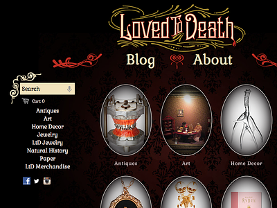 Loved To Death baroque damask ecommerce filigree gothic typography ui victorian web design