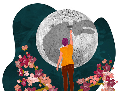 Rethink artist change design flowers illustration moon think whimsical woman