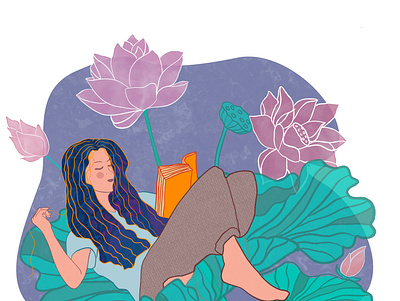 Read books growth hobbies illustrator learn lotus nature read woman