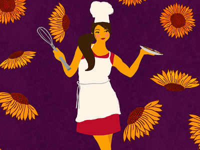 Baker baking chef cook female flowers illustration illustrator lady procreate sunflowers woman