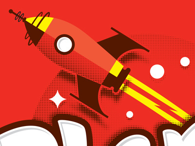 Rocket beverage halftone illustration label design print soda pop space
